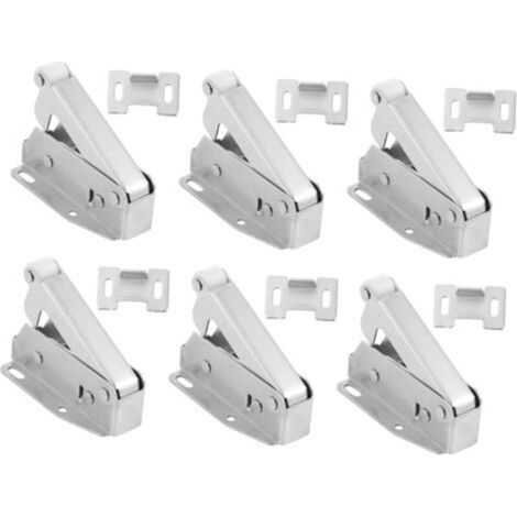 Set di 6 chiavistelli a pulsante con viti, chiusura automatica a pressione per ante di armadi e credenze.