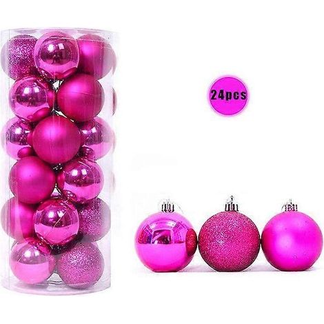 24 boules de Noël roses de 6 cm de diamètre, à suspendre au sapin ou à suspendre. Décoration idéale pour Noël et le Nouvel An. (1/5)