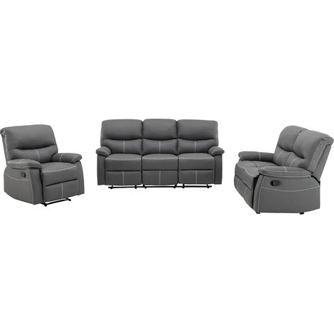 Canapés 3 places 2 places et un fauteuil relax en simili gris CANBY (1/5)