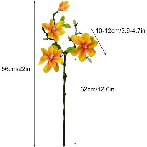 Fleurs de magnolia artificielles, jaunes, 56 cm, lot de 3, décoration pour mariage et maison (1/5)