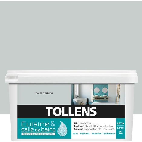 Peinture Cuisine Et Salle De Bain - Ultra Résistante - Tollens - Pour Murs, Boiseries, Radiateurs - Galet Etret - 2L = 24m2 (1/4)