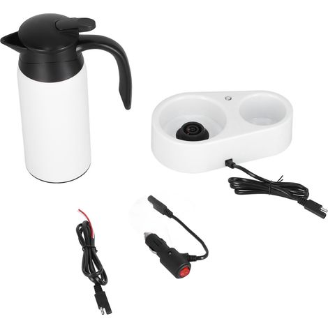 Bouilloire électrique portable 800 ml pour voiture, distributeur d'eau avec base blanche et joint d'étanchéité en silicone pour faire bouillir l'eau en voyage (blanc). (1/5)