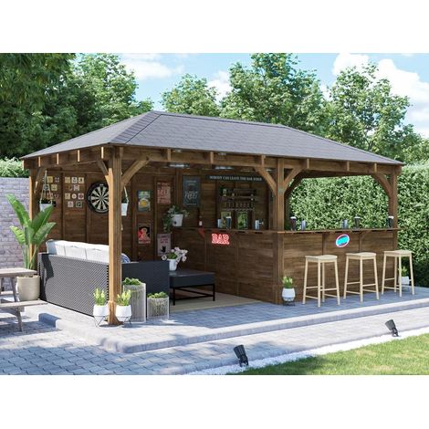 Dunster House Garden Bar 6m x 3m Wooden Outdoor Pub Shed Gazebo Barzebo Leviathan Back Wall