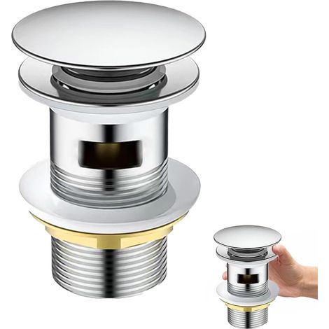 Bonde Lavabo Salle de Bain, Prévention des Fuites Bonde Clic Clac Lavabo G1 1/4", Bouchon Lavabos Universel avec Joint, Argent, pour Salle de Bain, Cuisine, Toilettes (1/5)