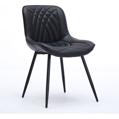 Lot de 2 chaises de salle à manger en cuir PU perforé respirant, dossier ergonomique avec matelassage 3D artistique, piètement croisé en métal robuste, assise pour cuisine et repas, modèle DE1877BK (1/5)
