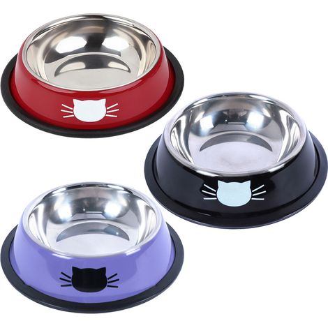 Juego de 3 comederos para gatos, de acero inoxidable, con base antideslizante de goma, para perros y gatos. (1/5)