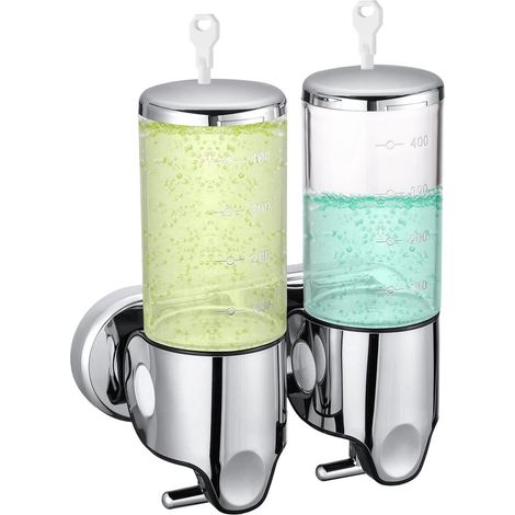 Wandseifenspender – 2 Behälter – 2 x 500 ml – Edelstahl – Shampoo-Spender – Großes Fassungsvermögen – Nachfüllbar – Tragbar – Langlebig… – AquaForge (1/5)