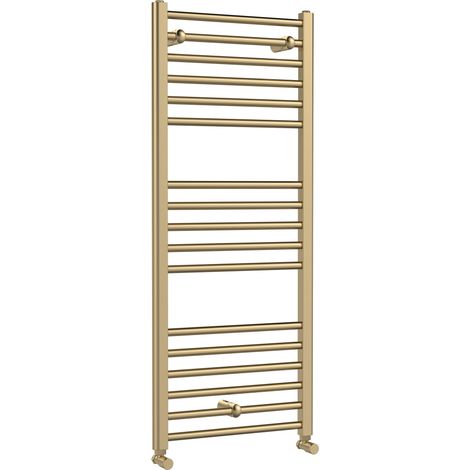 Straight Towel Radiator with Round Rails 1200mm x 500mm, Brushed Brass