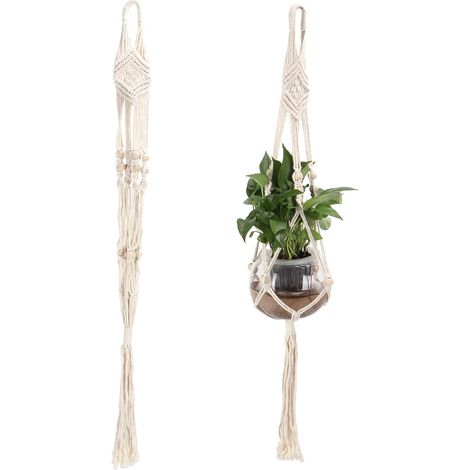 Suspension pour plantes en corde de coton à motif losanges avec 12 perles, support pour pot de fleurs suspendu, décoration intérieure (1/5)