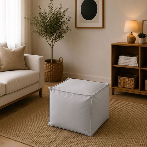 Dmora - Puff Dabbey, Puf multifunción, 100% Made in Italy, Sillón relax en tela tapizada, 45x45h45cm, Blanco (1/5)