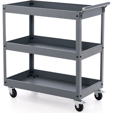 Carro de servicio multiusos 77,5 x 38 x 79 cm 3 niveles fácil almacenamiento diseño práctico metal gris claro 200017526