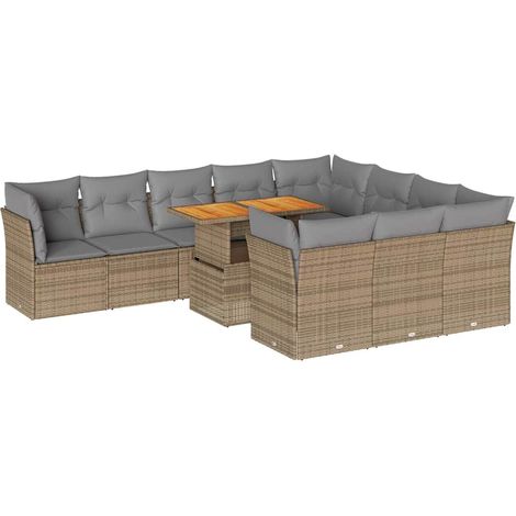 Maison Exclusive - Set de sofás de jardín 11pzas con cojines ratá (1/5)