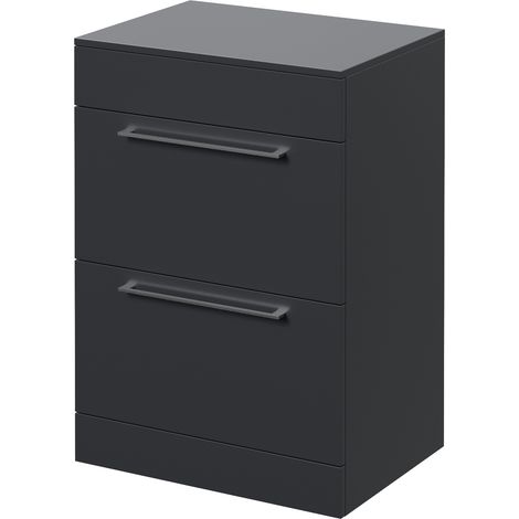 Napoli 460 Gloss Grey 600mm 2 Drawer Vanity Unit for Countertop Basins - 600mm - Chrome 320mm Handle