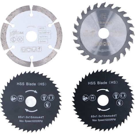 4-teiliges Mini-Kreissägeblatt-Set aus legiertem Stahl zum Schneiden von Holz und Kunststoff, 85 mm Durchmesser