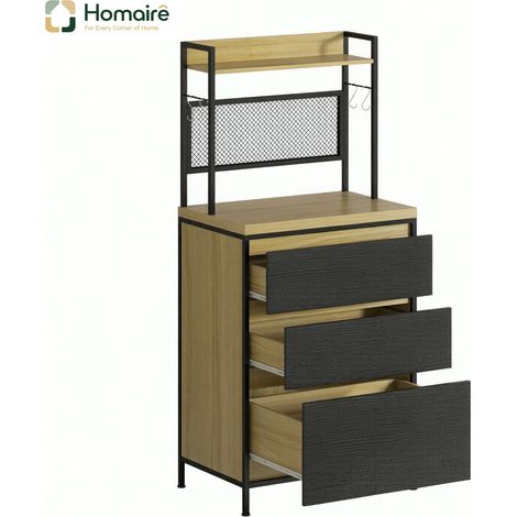 Meuble de rangement avec tiroirs, noir, en décor bois 60 x 40 x 132 cm HOMAIRE (1/5)