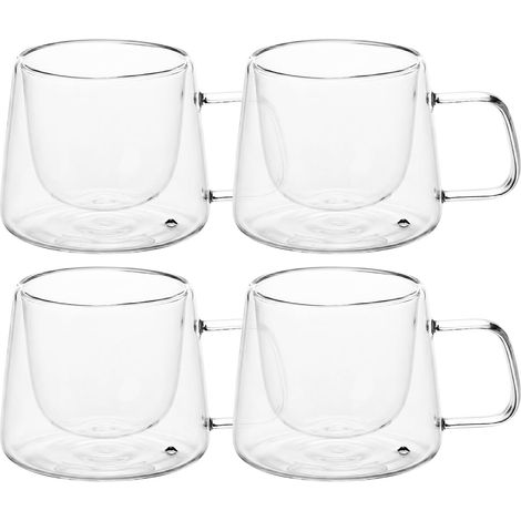 Lot de 4 Tasse Double Paroi 200 ml, Tasse a Cafe Double Paroi en Verre Double Paroi avec Anse, Isotherme pour Cafe, The, Cappuccino (1/5)