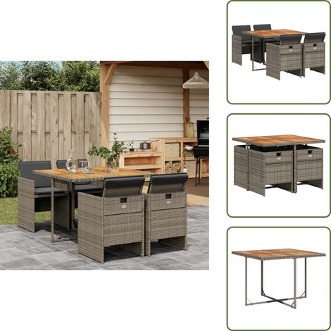 Cojines para sillas - vidaXL Set comedor de jardín 5 piezas con cojines ratán sintético gris - Muebles de exterior