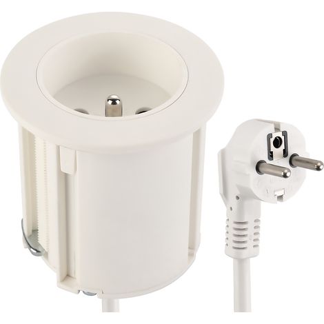 Bloc Multiprise Encastrable Compacte avec 1 Prise 16A pour Bureau / Table, 54 mm de diamètre ou 60mm standard avec adaptateur (inclus), Facile a Installer, prolongateur de 2M