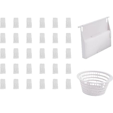 Kit de remplacement pour skimmer de piscine avec couvercle de porte, panier de 30 chaussettes pour piscine hors sol, nettoyage des débris et des feuilles, plastique blanc (1/5)
