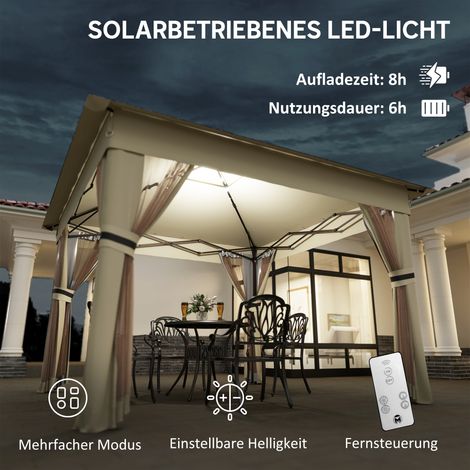 Pavillon rétractable imperméable 3,3 x 3,3 m avec éclairage LED, double toiture, moustiquaire, 4 parois latérales et housse de transport.