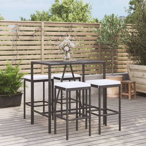 5-tlg. Gartenbar-Set mit Kissen Schwarz Poly Rattan (1/5)