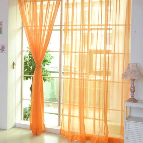 Rideaux transparents à deux panneaux pour le salon – bande plissée, ourlet lesté, 100 % polyester, orange, 100 x 270 cm