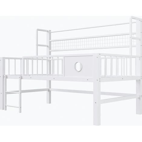 Niedriges Hochbett 90 x 200 cm aus Metall mit Stauraum - Weiß (1/5)