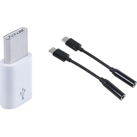 Un adaptateur de données USB Type-C 3.1 mâle vers Mini USB 2.0 5 broches femelle, plus deux adaptateurs USB-C vers prise casque 3,5 mm. (1/5)