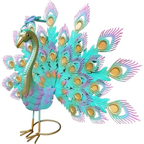 Estatua de pavo real de metal – Escultura artística para jardín e interiorismo, color verde, 30 cm (1/5)
