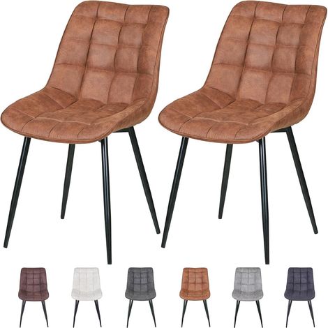 set of 2 Faux Matte Suede Leather Dining Chairs with Padded Seat and Metal Legs ALBA TAN