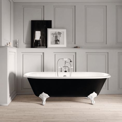 Bañera de Hierro PLYMOUTH negra  153 cm Patas BLANCAS (1/5)