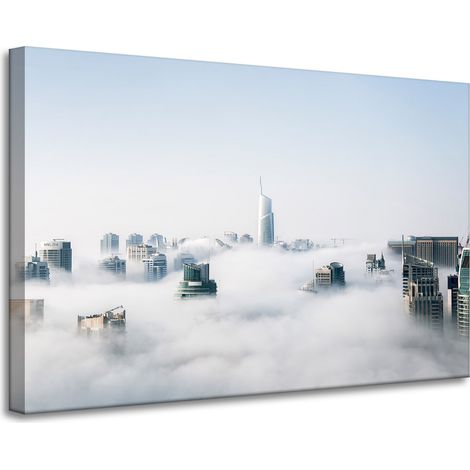 Leinwanddruck Architektur Wolkenkratzer 90x60 USA Himmel Nebel