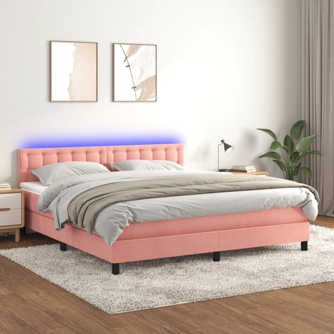 Sommier tapissier et matelas confortable pour Lit adulte,Ensemble Sommier + Matelas et LED Rose 180x200 cm Velours -BV12311 (1/5)