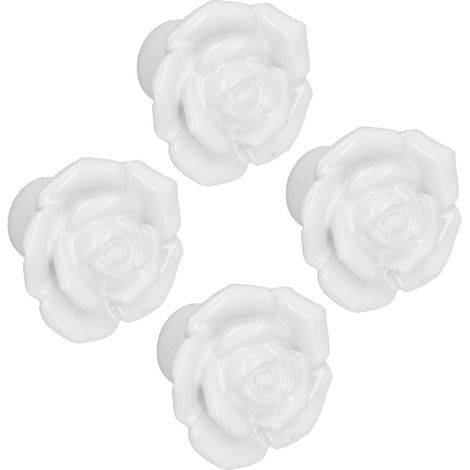 Lot de 4 poignées modernes en céramique en forme de rose pour meubles, salon ou chambre (blanc). (1/5)