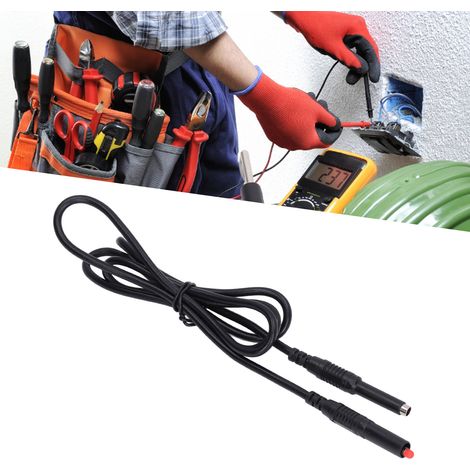 J.70027 Prüfkabel mit 4 mm Bananenstecker (Stecker-Stecker), ein Ende mit Bananenstecker und einziehbarem Schutzprüfkabel, schwarz. (1/5)