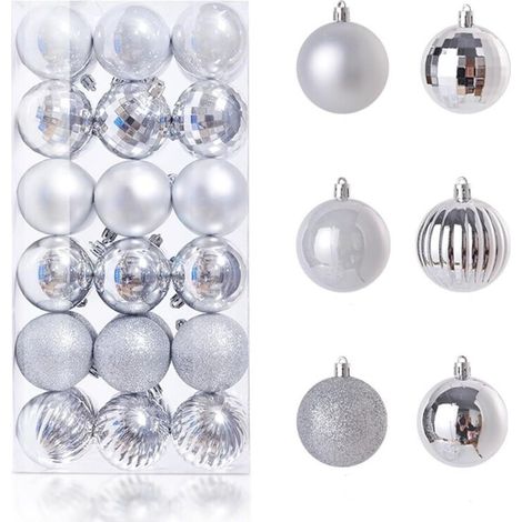 4 cm große hängende Weihnachtskugeln, Weihnachtsbaumschmuck, bruchsichere Kugeln, mattierte Kugeln, matt und glänzend, 36er-Packung (Silber) (1/5)