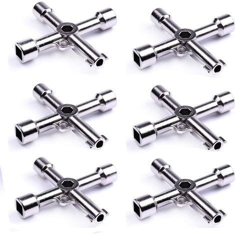 Sollbry Lot de 6 clé 4 pans, clés cruciformes, clés universelles, robinet à 4 pans, clé triangulaire, pour compteurs d'eau, compteurs électriques, ascenseurs (1/5)