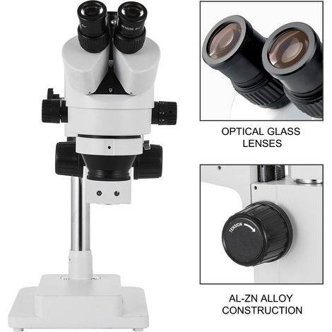 Microscope Stéréo 3.5X-90X Simul Focal Trinoculaire Zoom 360 Degrés Rotatif Trinoculaire Stéréo Microscope Double Bras Stand Laboratoire Microscope Vidéo (1/5)