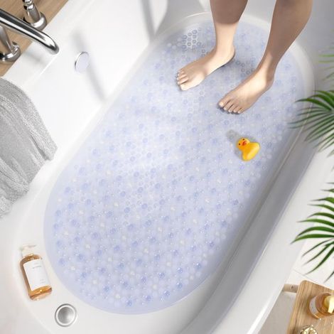 Tapis de bain ovale antidérapant - tapis à ventouses transparent et anti-moisissure (1/5)