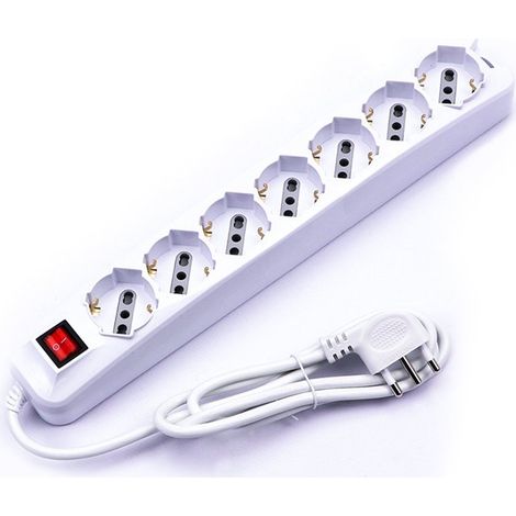 Multipresa Ciabatta Elettrica 7 Posti 10/16A Schuko Cavo 1,5 Metri Max 3500W Spina 16A Laterale SKU-8714