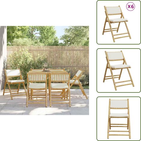 The Living Store Chaises de bistro pliantes lot de 6 et coussins blanc crème - Chaise De Jardin - Mobilier De Jardin - Chaise Bistro - Chaise Pliante - Bambou (1/5)