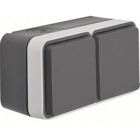 Prise électrique double Berker 47843515 W.1 apparent gris, gris clair (1/2)