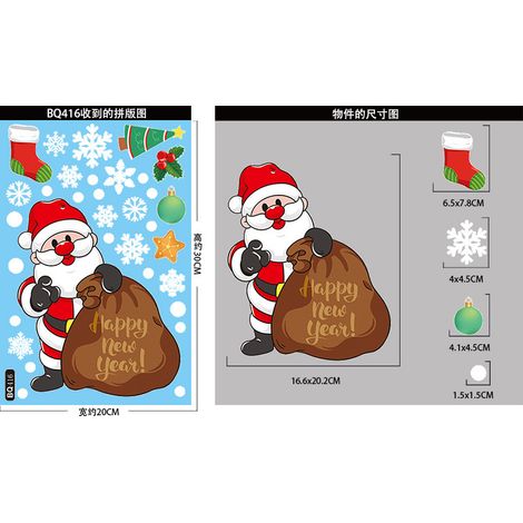 Décorations de Noël, cadeaux Père Noël et bonhomme de neige, autocollants électrostatiques pour chambres, salons, vitrines, etc. - BQ416 -