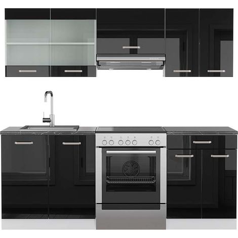 Cucina componibile R-Line, Nero lucido/bianco, 200 cm , PL Antracite, Vicco