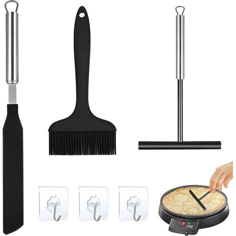 3-teiliges Crêpe-Set, Crêpe-Spatel aus Edelstahl, Silikon-Kochpinsel mit 3 Klebehaken, Spender für Backutensilien (1/5)