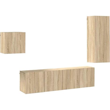 vidaXL Muebles de TV de pared 4 pzas madera de ingeniería roble Sonoma (1/2)