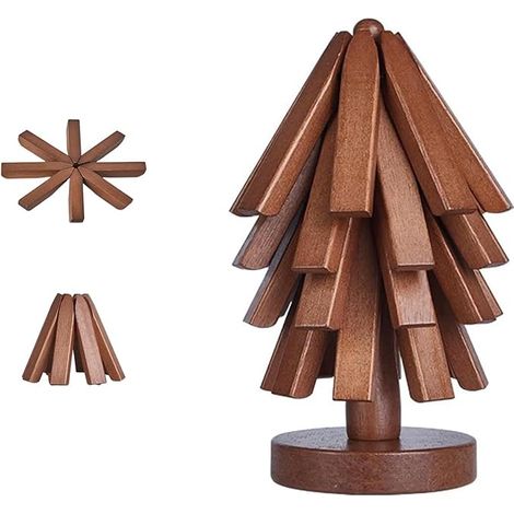 Lot de 4 dessous de plat pliables en bois dessous de plat en bois de noyer (1/5)