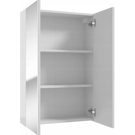 STAMAR  Badezimmer Schrank mit Spiegel - 60 x 90 cm - Weiß - Mattschwarz - 2 praktische Regale