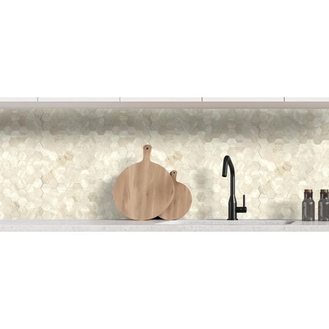 Lot de 12 Crédences Adhésives Rigides Mosaïque Travertin Blanc 31,2 x 30,5 cm - 1,14 m² - Effet Pierre - Livraison gratuite (1/5)