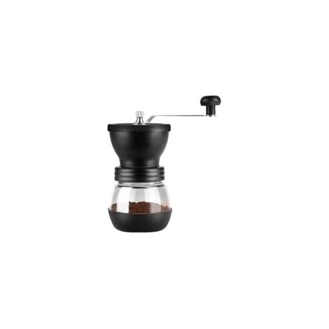 Moulin à café manuel, double roulements, portable, matériau céramique/verre/acier inoxydable/PP/silicone, noir (1/5)